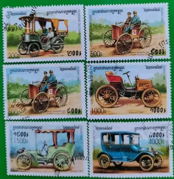 6 KS,Kambodža Post Pečiatka,1999,Starožitné Autá,Pečiatka Zber,Používané s Post Známky