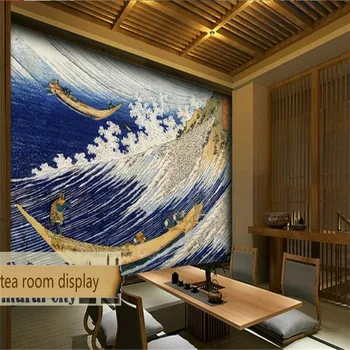 Japonský Ukiyo-e Kanagawa Surfovanie Foto Tapety 3D Sushi Reštaurácia Čaj Izba Priemyselné Dekorácie Papier Pozadí Steny 3D