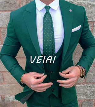 Pánske Oblek Ženícha Nosenie S Drážkou Klope Business Bežné Mieru Slim Fit 3 Ks (Bunda+Vesta +Nohavice) Kostým Homme