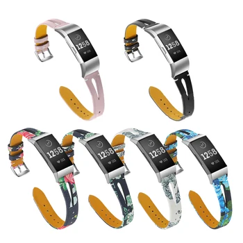 Tlač Kožený remienok pre Fitbit poplatok 4 3 2 Kapela Vzor Ženy Muži Watchband pre Fitbit poplatok 4 3 /3 SE náramok correa