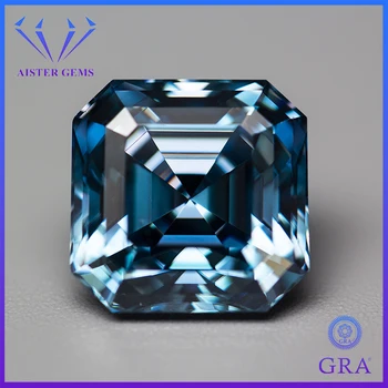 Top Sapphire Blue Moissanite Voľné Kamene Asscher Rez VVS1 Prejsť diamantovým s STIAHNUŤ Certifikát 1.0-5.0 ct