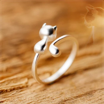 MloveAcc Nový Roztomilý 100% 925 Sterling Silver Ring Zlá Mačka Otvoriť Prstene pre Ženy, Party, Narodeniny Šperky Darček