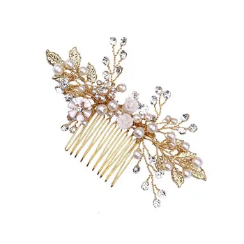 Kvet, List Pearl Vlasy Hrebeňom Vintage Luxusné Zliatiny Vlasové Ozdoby na Javisku Performanee Cosplay