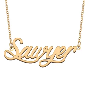 Sawyer Názov Náhrdelník pre Ženy Nehrdzavejúcej Ocele, Šperky, Zlatá Farba Štítku Prívesok Collares Para Mujer Písmená Choker