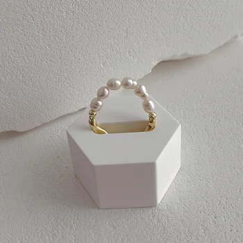 dizajn špecializovanej Barokový sladkovodné perly kovový krúžok s minimálnym elastické prvky pearl prstene a náramky