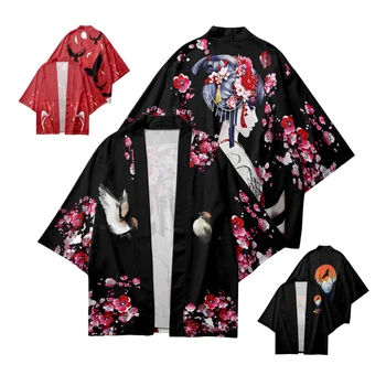 Ukiyo Japonské Kimono Ukiyo-e Umenie Tradičné Krátke Rukávy Pláži Tričko Lete Župany Kimono Mujer Unisex