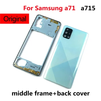 Pre Samsung Galaxy A71 2020 A715 A715F Telefón Bývanie Uprostred Rám Zadný Kryt Batérie Prípade Panel Veko Zadné Dvere Objektív Fotoaparátu Logo