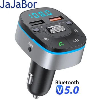 JaJaBor FM Hlasový Asistent AUX Audio Prijímač, Duálny USB QC3.0 Rýchle Nabíjanie a Handsfree Bluetooth Súprava do Auta FM Modulátora