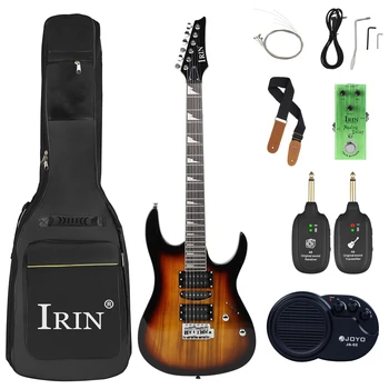 IRIN 39 Palec 6 Strún Elektrických Gitár 24 Pražcov Telo, Javorový Krk, Elektrické Guitarra S Amp Pedál Bezdrôtový Vysielač, Prijímač