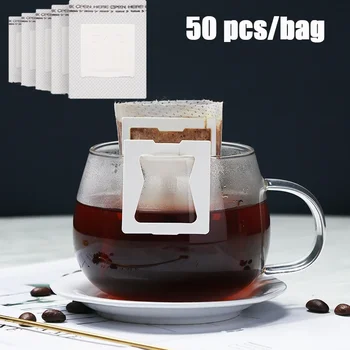 50 Ks Kávy Filter, Papierový Sáčok Jednorazové Odkvapkávaniu Kávy Taška Na Rukoväť Ucho Namontované Filtračný Papier Espresso Príslušenstvo Čaj Nastaviť