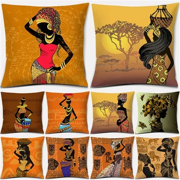 Africké Ženy, Etnické Polyester Obliečka Na Vankúš Domova Vankúš Auto Gauč Vankúš Textilné