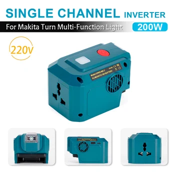 200W Invertor Jeden Kanál Invertor Multifunkčné Svetlo 220V AC Výstup Pre Prenosné Makita 18V Batérie Napájanie Inverte