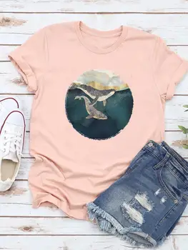 Maľovanie na Pláži Sladké 90. rokov, Štýl Módne Krátky Rukáv Bežné T-shirts Oblečenie, Ženy, Ženský Letné T Oblečenie Print Graphic Tee