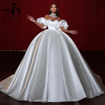 SoDigne Arabčina Dubaj Svadobné Šaty Milú Satin Nevesta Šaty Krátke Rukávy-Line Princezná Svadobné Šaty Plus Veľkosť