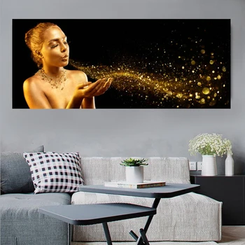 Škandinávsky Domova Plagáty HD Vytlačí Plátne Obrazy Zlato Ženy Fúkanie Bublín Obrázky