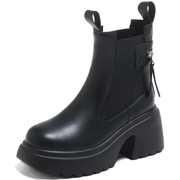 Členková Obuv pre Ženy 2023 Jeseň a v Zime Nový Štýl Hrubé Jediným Retro Silné Päty Všestranný Chelsea Boots Bežné Krátke Topánky
