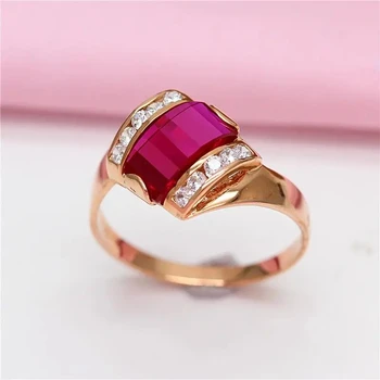 585 Fialová Pozlátené 14 KARÁTOVÉ ružové Zlato Vykladané Ruby Prstene pre Ženy Geometrické Otvorenie Jedinečné Čaro Elegantné Šperky, Zásnubné
