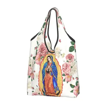 Vlastné Panna, Z Guadalupe Nákupné Tašky Ženy Prenosné Veľké Kapacity S Potravinami Mexiko Katolíckej Panny Márie Shopper Tote Tašky