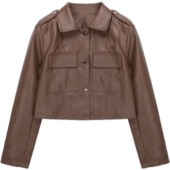 Kožený kabát žien 2023 nové jar a na jeseň slim módne motocykel kožená bunda malé bunda