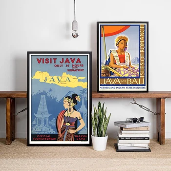 Bali Java Vintage Cestovné Plagáty a Vytlačí Indonézia Ostrovoch Romantika Krajiny Retro Wall Art Plátno na Maľovanie Domov Izba Dekor