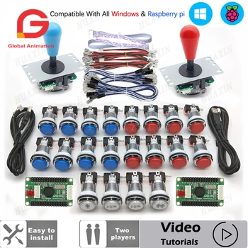 Arcade Qualty Sanwa Ovládač Nulové Oneskorenie DIY Súprava USB Encoder LED Chrome tlačidlo Prepnúť do PC Windows Čokoládou Gamepad konzoly