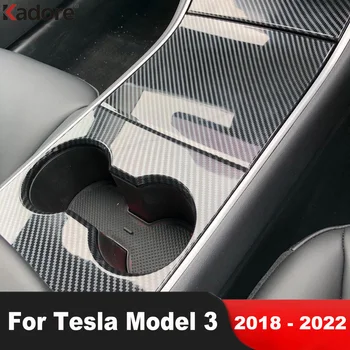 Pre Tesla Model 3 2018 2019 2020 2021 2022 Uhlíkových Vlákien Auto Stredovej Konzoly Panel Kryt Vody Držiak Rámu Orezania Príslušenstvo