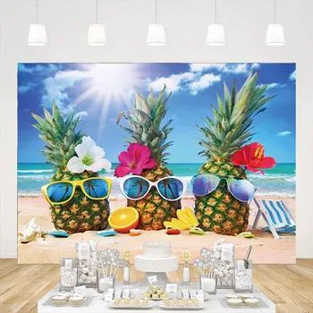 Letné Prímorské Pozadie Sunshine Beach Sky Ananás je Ovocie Pozadí pre Fotografovanie Holiday Party Dekorácie Banner Studio