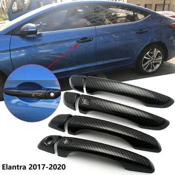 pre Hyundai Elantra 2017-2020 Uhlíkových Vlákien Dvere Auta Rukoväť Kryt Výbava Nálepky(2 Tlačidlá)