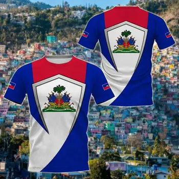 Haiti Vlajka & erbom Graphic Tee Lete Bežné Streetwear pánskej Módy Voľné T-shirts Chlapec Príliš Krátky Rukáv Topy