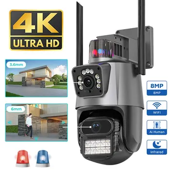 8MP 4K Wifi Fotoaparát, Dual Objektívom Bezpečnostnú Ochranu Vodotesný Bezpečnostné CCTV Video Surveillance Camera Policajné Svetla, Alarm, IP Kamery