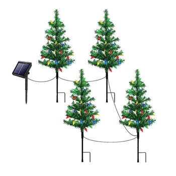 4-Pack Malé Solárne Svetlá Na Vianočný Stromček Svietidlo Mini Vianočný Strom S Svetlá Pre Mimo Cesty, Verandu Dvore Dekorácie Trvanlivé