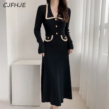 CJFHJE Žien jar Jar Slim Fit Temperament Dlho Spodnej Sveter Voňavé Pletené Šaty kórejský Módne Ženy Elegantné Šaty