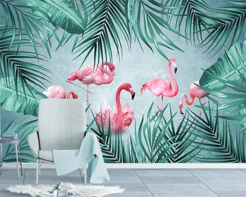 Beibehang Vlastnú tapetu moderné ručne maľované tropických rastlín, flamingo detskej izby pozadí dekorácie 3d tapety