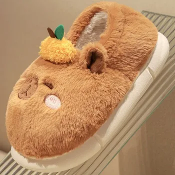 Capybara Kawaii Anime Bavlnené Papuče Roztomilý Kreslený Zábavné Krásne Non-slip Teplé, Pohodlné Mäkké Plyšové Jediným Päty Zdarma pre Dievčatá
