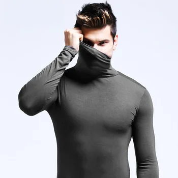 2023 nové pánske Vysoká Krku Slim Fit Dlhý Rukáv T-shirt turtleneck pre mužov tenké elastické tenký pulóver