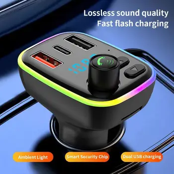 1 Ks Auto MP3 Prehrávač s Bluetooth Prijímač Rýchle Nabíjanie Auto Vysielač FM Dual Port Svetlo Farebné USB 12-24V Nabíjací Ambie U0S0