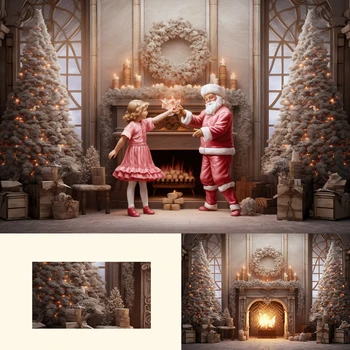 Vianočný Veniec Krb Pozadie Deti, Dospelých, Fotografie Dieťaťa, Dieťa Narodeniny Tortu Rozbiť Rekvizity Vianoce Santas Miestnosti V Pozadí