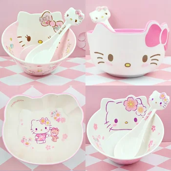 Sanrio Kawaii Hello Kitty Vidlička, Lyžica Prútika Riad Detské Misy Nové Kreslené Ružová Potraviny Misky Prenosná na Domáce Zázemia