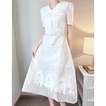 Biele Elegantné Šaty Žien tvaru 2023 Lete Duté Sa Vintage Oblečenie Dámske Lístkového Rukáv Luxusný Dizajn Strany Bodycon Šaty