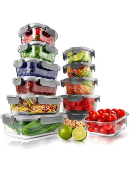 Superior Sklo Skladovanie Potravín Kontajnerov Set - Stohovateľné Dizajn BPA-free Zamykanie viečka (Gray) Sklenené Nádoby Kapacita