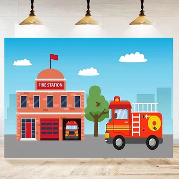 Cartoon Požiarnej Stanice Firetruck Hasič Fotografie Pozadie Dekorácie Požiaru Truck Narodeniny Pozadí Banner