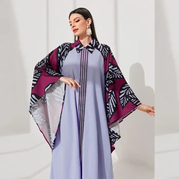 Moslimské Abaya Islamských Žien Župan Batwing Rukáv Klope Šifón Kaftany Tlač Elegantné Dubaj Arabských Šaty Eid Ženské Oblečenie 2023
