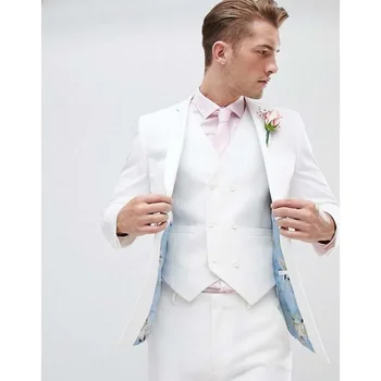 Nový Príchod Zárez Klope Singel svojim Svadobné Obleky pre Mužov Módneho priemyslu Formálne Smart Casual Smoking Slim Fit 3 Ks