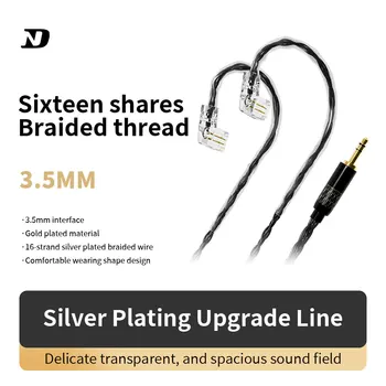 ND šestnásť-strand slúchadlá postriebrený drôt 3.5 ošípaných triedy diy drôt 2pin0.75 upgrade drôtu čierny