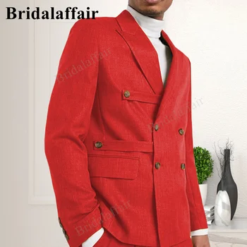 Bridalaffair Pozitívne Červené Nové Módne Biely Muž Vyhovuje Slim Fit 2 Ks Manželská Breasted Elegantné Formálne Najlepších Mužov, Svadobné Šaty