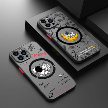 Magnetické Astronaut puzdro Pre iPhone 14 15 Pro Max 13 12 Pro Max 11 Coque Luxus Pre Magsafe Bezdrôtové Nabíjanie Matný Zadný Kryt