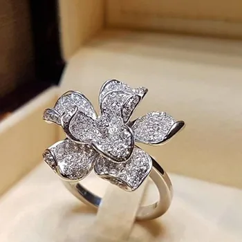 Huitan Nadsázka Kvet Tvar Prst Prsteň pre Ženy Plné s Oslňujúcim Cubic Zirconia Svadobné Party Luxusné Moderné Ženské Šperky