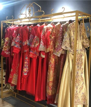 Žehlička svadobné šaty rack Zlaté šaty cheongsam displej rack Špeciálne svadobné šaty stojan na Podlahu tyči
