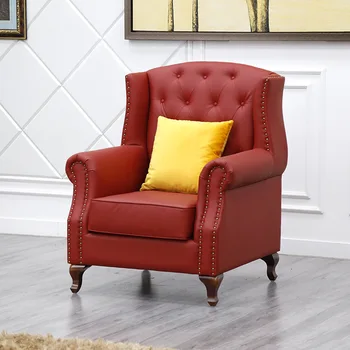 Americká koža umenie single pohovka hotel byt vysokej späť voľný čas pohovka kreslo červené kožené pracky tiger stoličky