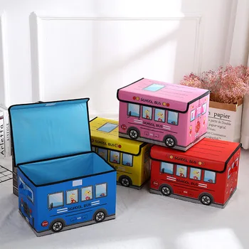 Veľké Skladacie Úložný Box Cartoon Školský Autobus Úložný Kôš Skladacie Hračky Snack Drobnosti Box Domov Vlhkosti-dôkaz Box
